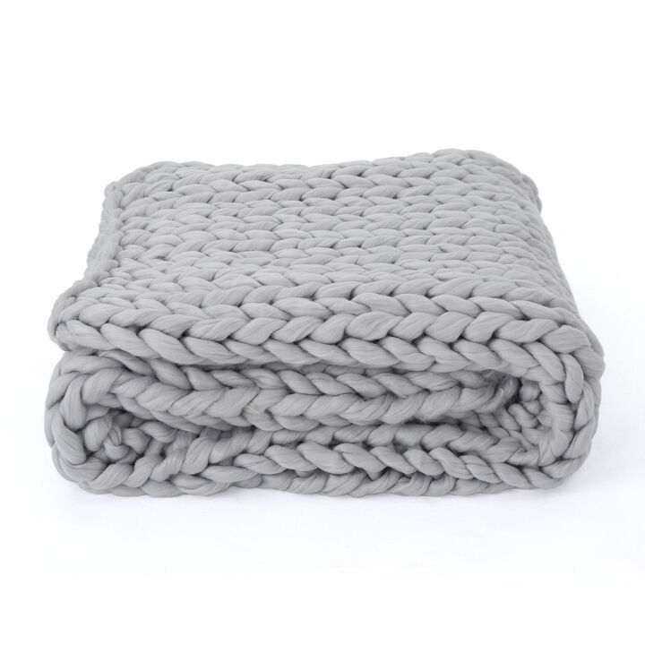 Moon Throw Blanket, 60 Inch, Knitted Design, Acrylic, Silvery Gray - Benzara