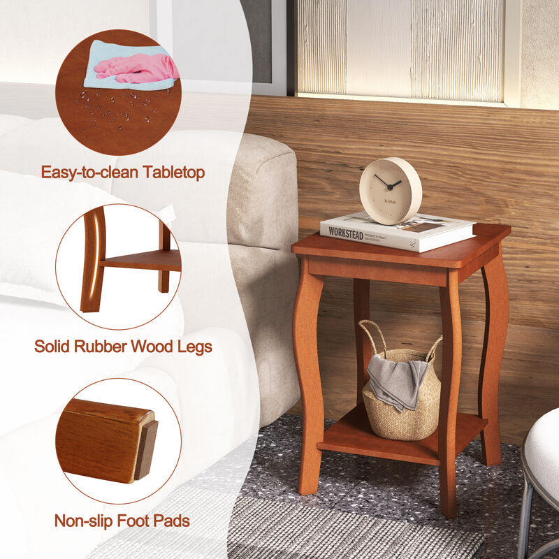 15 Inch 2-Tier Square End Table with Storage Shelf - Walnut