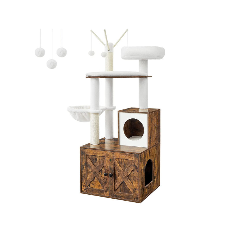 Cat Tree with Litter Box Enclosure and Multi-Level Perches