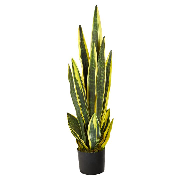 Hivvago 38" Sansevieria Artificial Plant - Green and Yellow