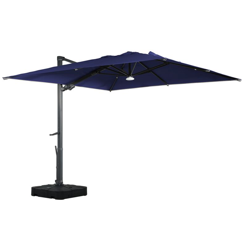 10 ft 360° Rotation Square Cantilever Patio Umbrella with BaseandBT in Navy Blue