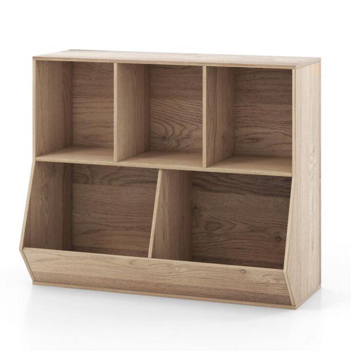 Hivvago 5-Cube Wooden Kids Toy Storage Organizer with Anti-Tipping Kits-Natural