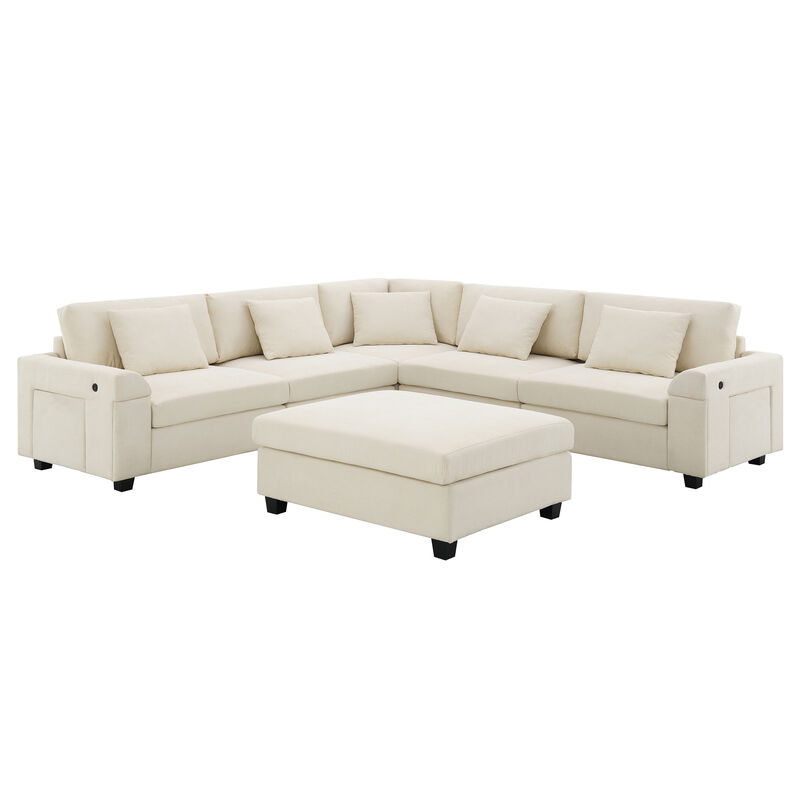 Merax U Shaped Chenille Sectional Sofa with Cup Holders