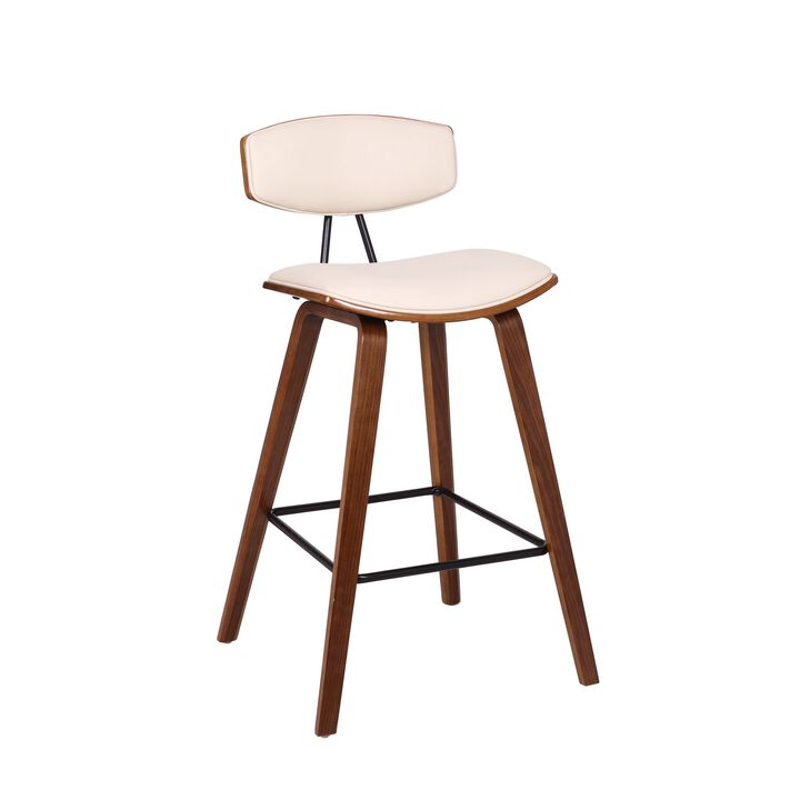 Mid Century Top Padded Back Counter Barstool, Cream-Benzara