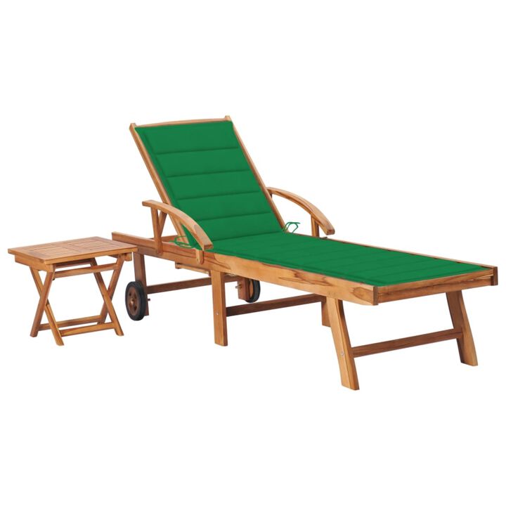 vidaXL Sun Lounger with  Table and Cushion Solid Teak Wood