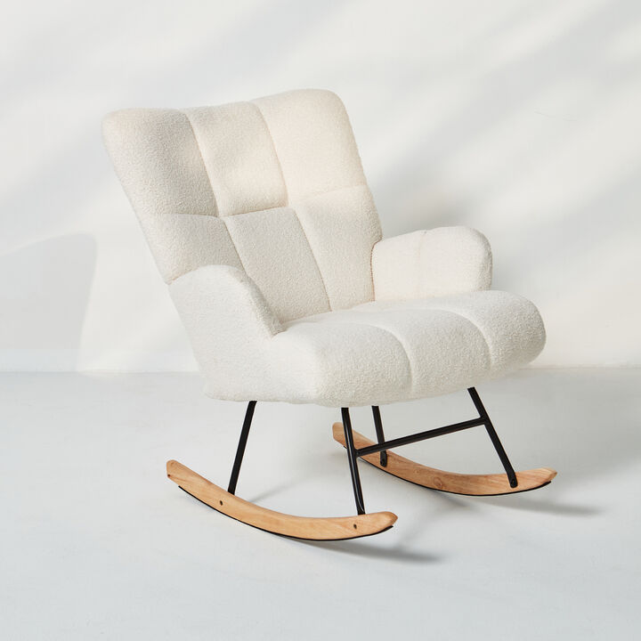 Rocking Chair Teddy Upholstered, Soft Fabric, Modern Accent Chair for Living Room, Bedroom