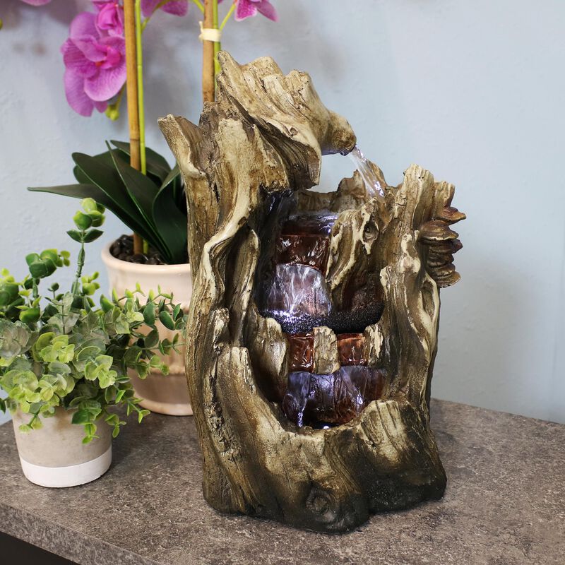 Sunnydaze Cascading Caves Polyresin Indoor Water Fountain with LED - 14 in