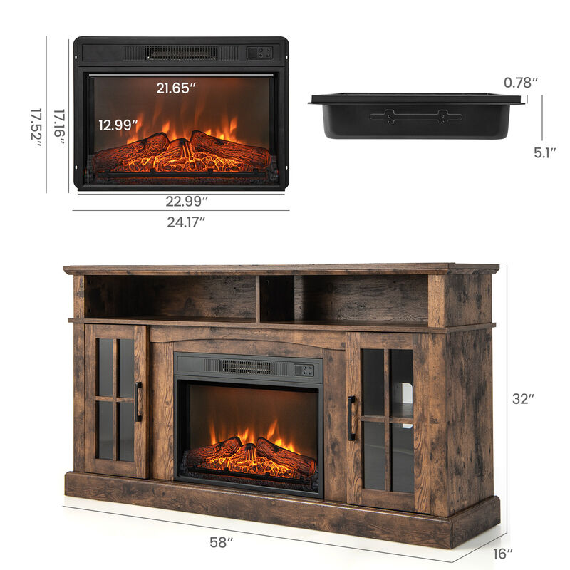 Fireplace TV Stand for TVs with Side Cabinets and Remote Control
