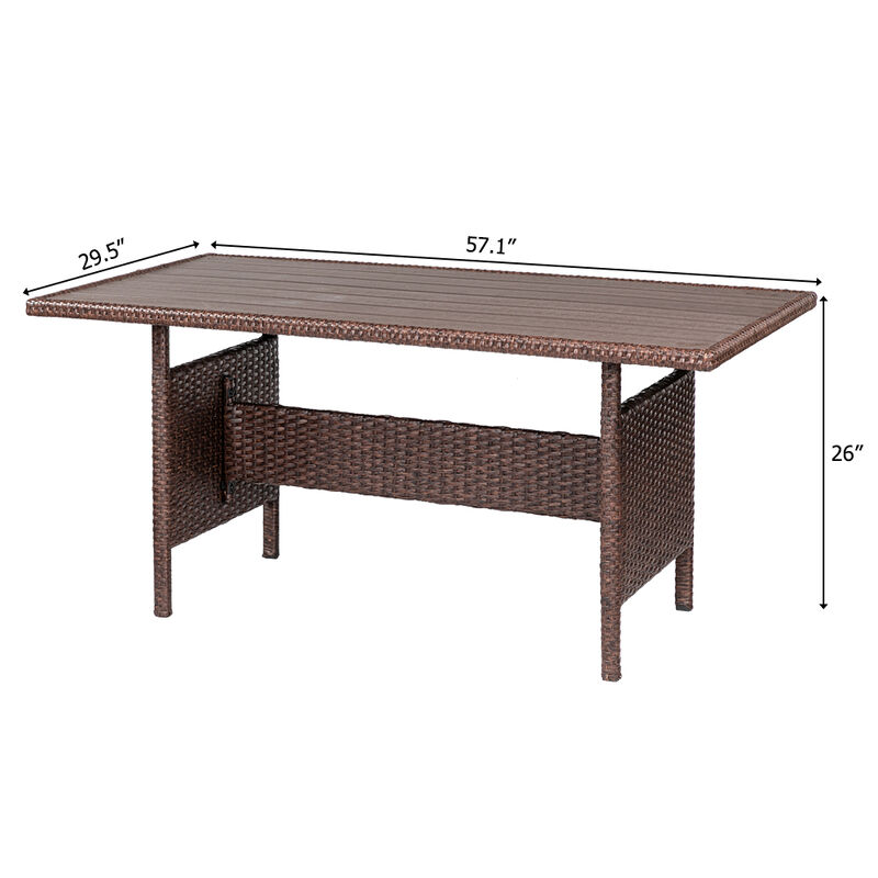 8-Piece Outdoor Rattan Dining Set, Wood Grain with Khaki Cushions