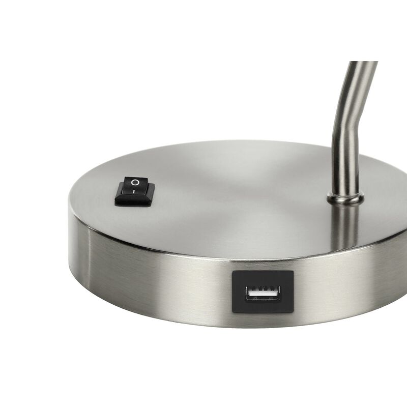 Monarch Specialties I 9659 - Lighting, 17"H, Table Lamp, Usb Port Included, Nickel Metal, Nickel Shade, Modern