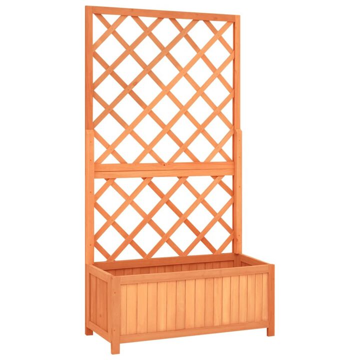 Simi Outdoor Garden Flower Bed Planter with Trellis 28 Inch Brown Wood - Benzara