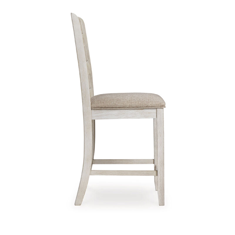 Armless Wooden Barstool Set with Textured Finish, Brown and White - Benzara