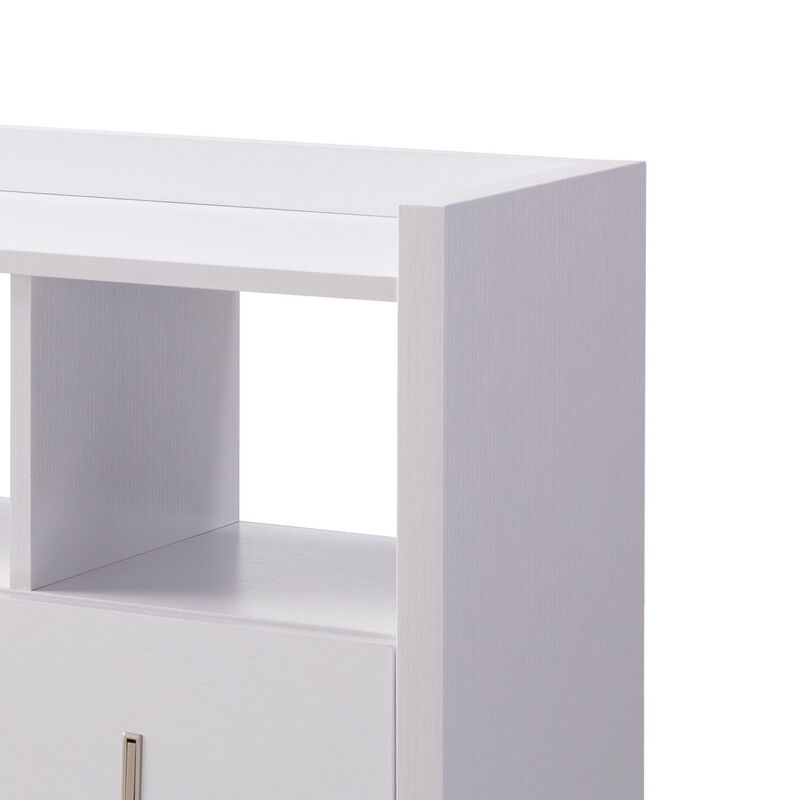 Beak Shoe Bench, 3 Open Shelves 1 Drawer, 34 Inch Classic White Finish - Benzara