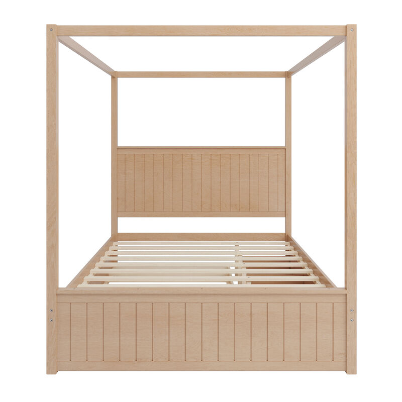 Merax 4-Post Canopy Platform Bed with Trundle and 3 Drawers
