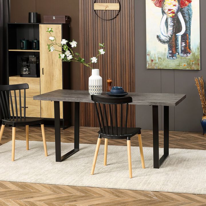 Grey Industrial Dining: 63" Table with Wave-edged Top for 6 People