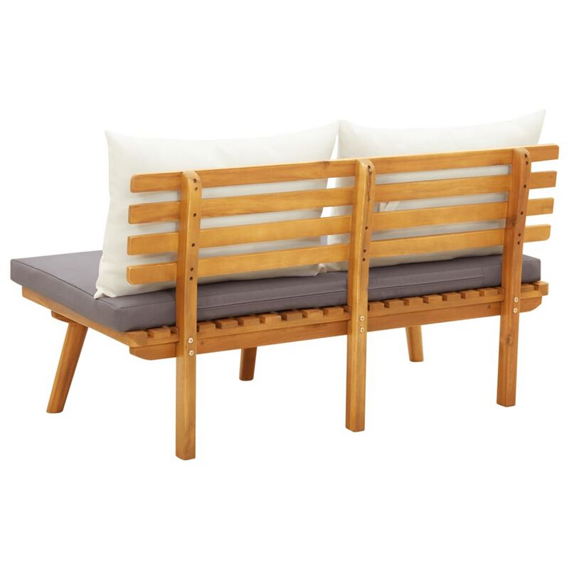 Roma Outdoor Bench, Dark Gray and White, 45 Inch Brown Acacia Wood - Benzara