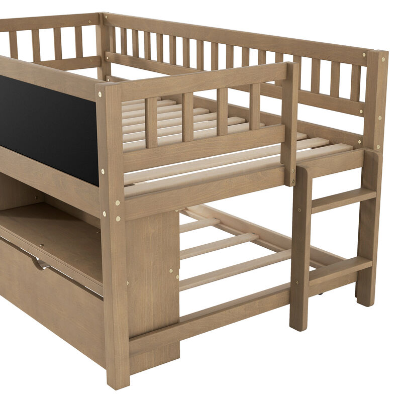Merax Low Loft Bed with Storage Shelves and Trundl