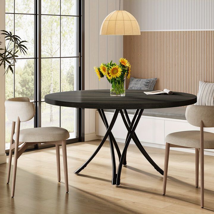 47" Round Conference Table, Modern Business Meeting Table for Office Conference Room (Black)