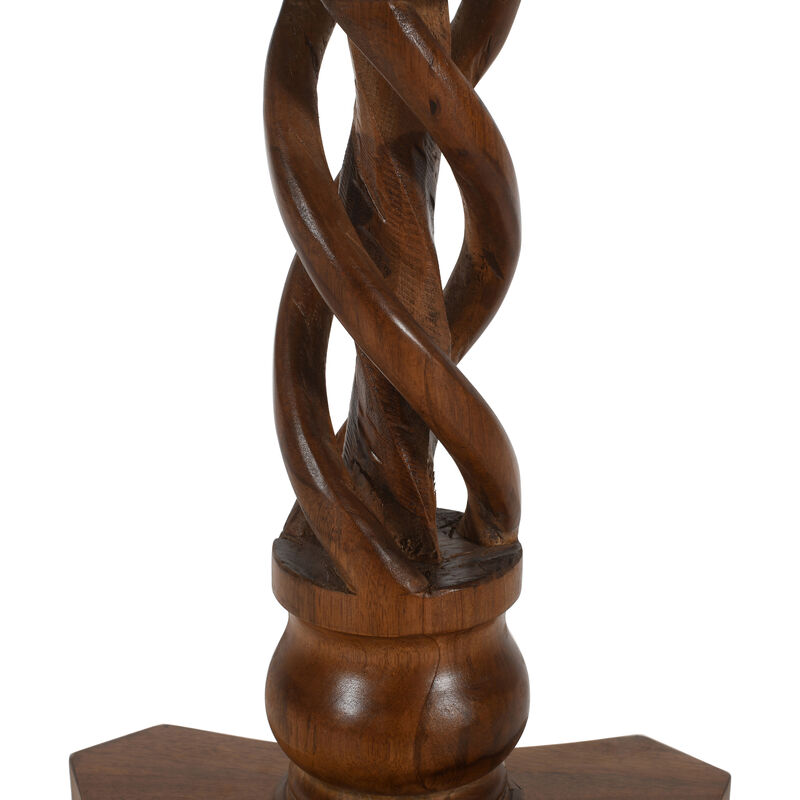 30 Inch Handcrafted Round Mango Wood Dinette, Artisanal Twisted Pedestal Base, Walnut Brown-Benzara