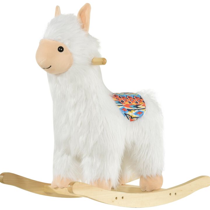 White Llama Rocker: Kids' Ride-On Toy with Handle for 18-36 Months