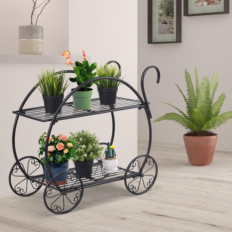 Flower Cart Plant Stand for Outdoor Garden Decor and Plant Display