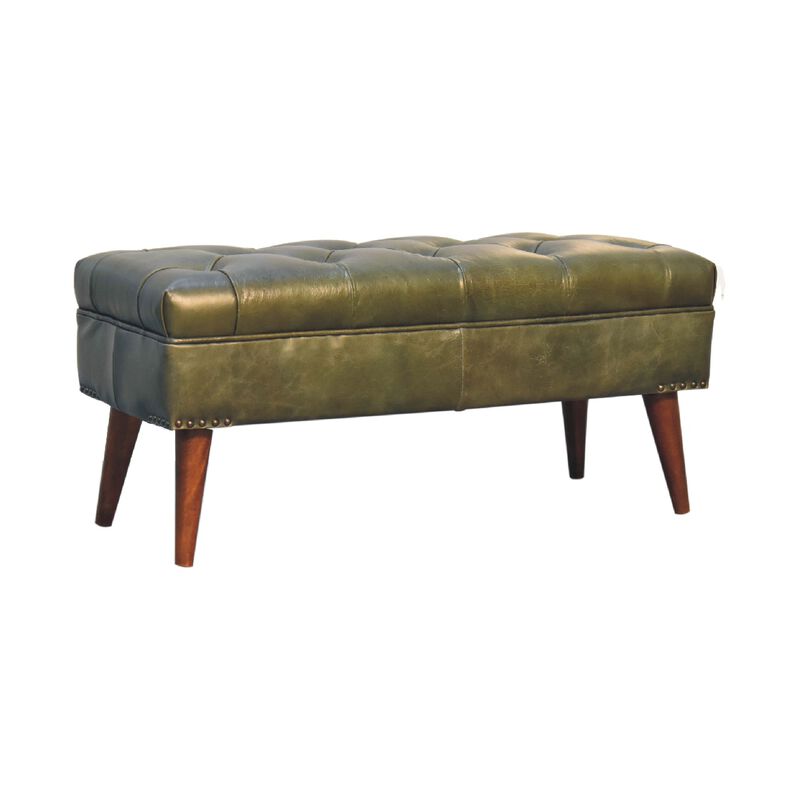 Harbour Green Upholstered Solid Wood Leather Bench