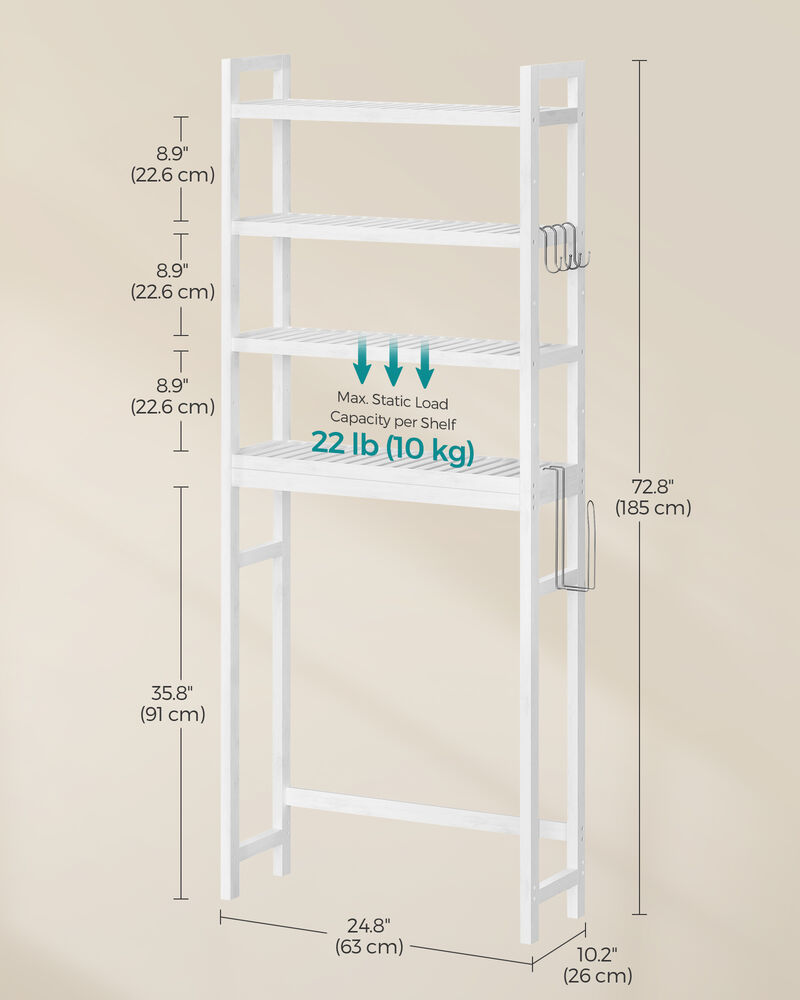 Over-The-Toilet Storage, 4-Tier Bamboo Bathroom Organizer with Adjustable Shelves