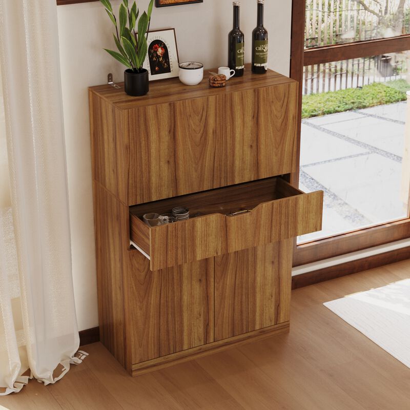FUFU&GAGA Storage Cabinet - E0 1.5cm Particleboard, Adjustable Shelves, Expandable Top, Great for Cutlery Storage (31.5"W x 13.8"D x 47.2"H), Walnut