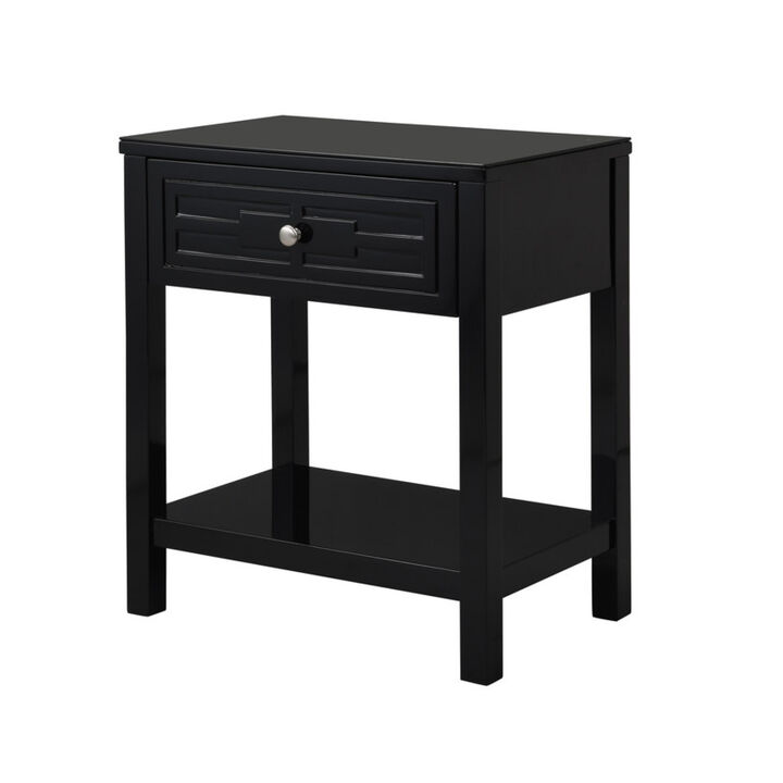 Streamdale Dylan Wooden End Side Table Nightstand With Glass Top And Drawer