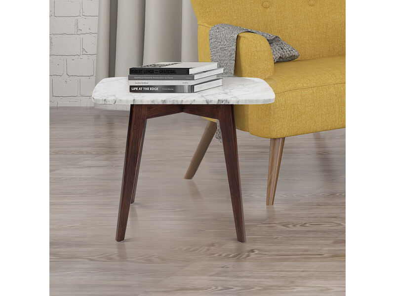 Cima 12" x 21" Rectangular Italian Carrara White Marble Side Table with Legs