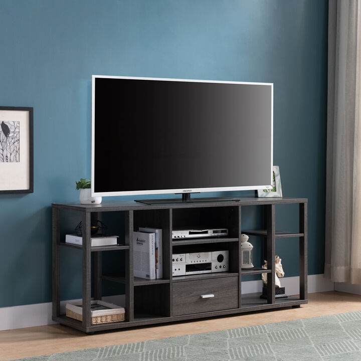 Distressed Grey TV Stand 8 Shelves and Bottom Drawer