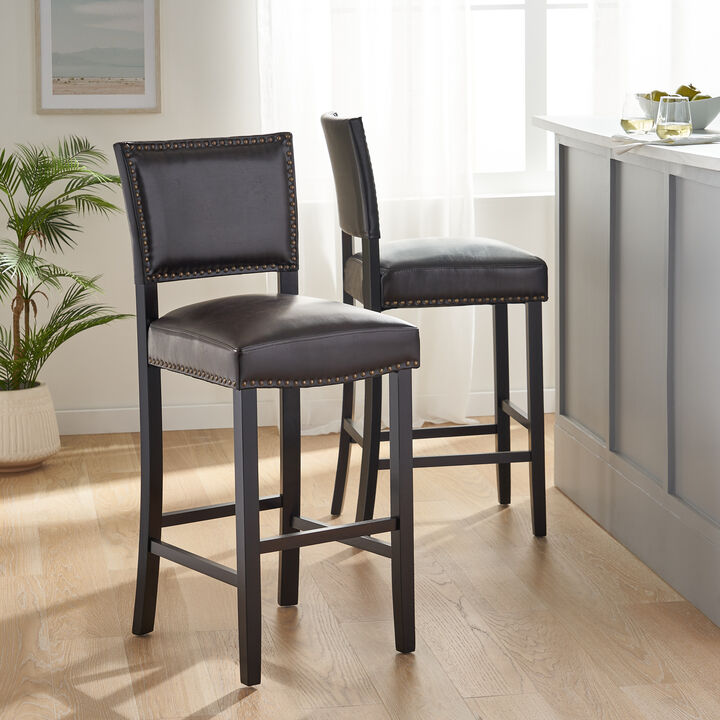 Contemporary Nailhead Barstools with Rubberwood Legs