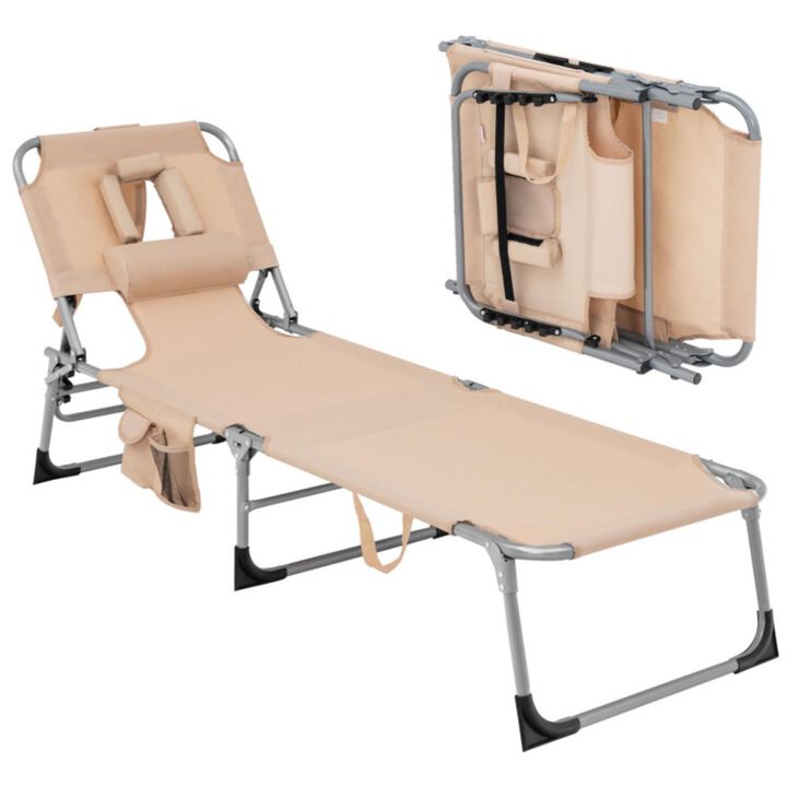 Hivvago Folding Beach Lounge Chair with Pillow for Outdoor