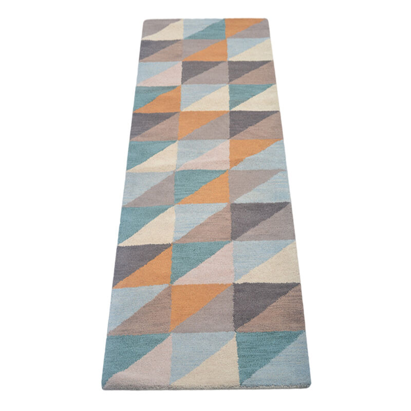 RUGSOTIC CARPETS HAND TUFTED WOOL ECO-FRIENDLY AREA RUGS  - 2'6''x6', Runner Shape, Multicolor, Geometric Modern Design, High Pile Thick Handmade Area Rugs for Living Room, Bed Room (K00547)