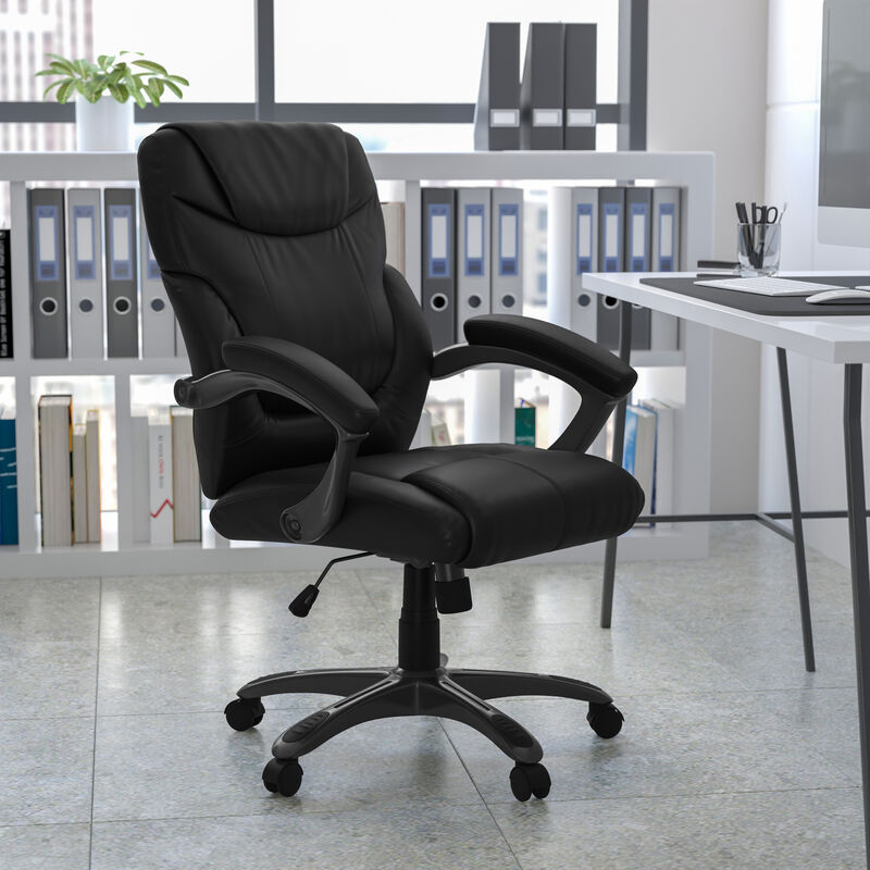Megan Mid-Back LeatherSoft Overstuffed Swivel Task Ergonomic Office Chair with Arms