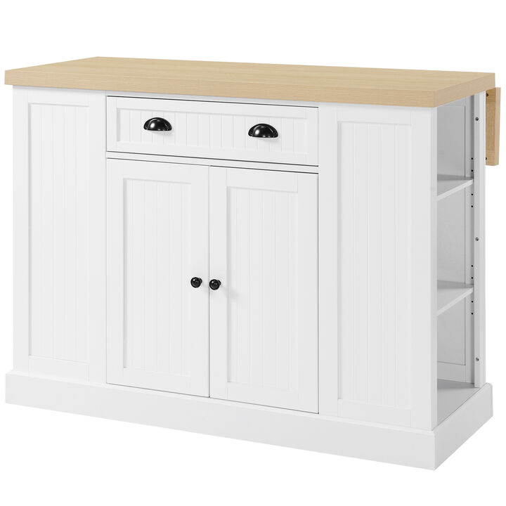47" Farmhouse Style Kitchen Island Storage Cabinet w/ Drop Leaf Table Countertop