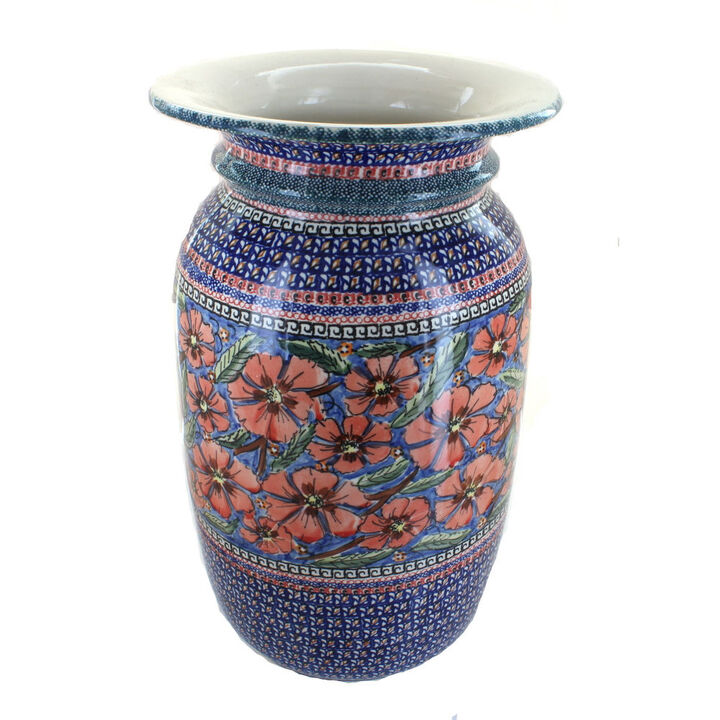 Blue Rose Polish Pottery Mosaic Flower Tall Floor Vase