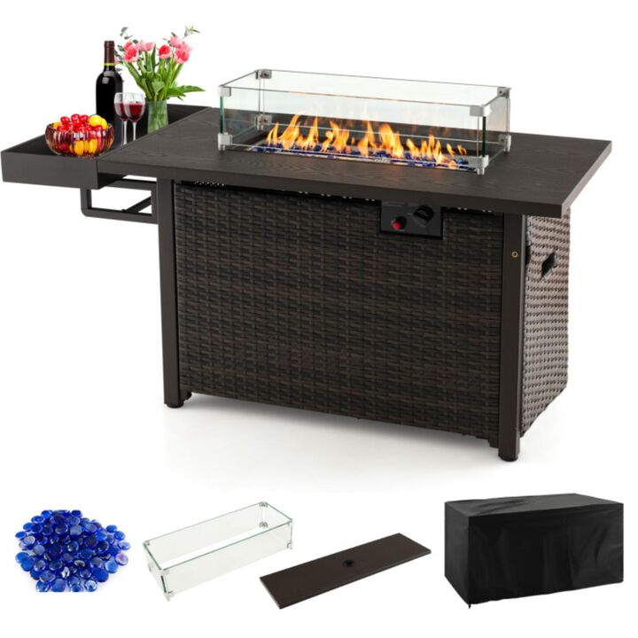 Hivvago 52 Inches Outdoor Wicker Gas Fire Pit Propane Fire Table with Cover