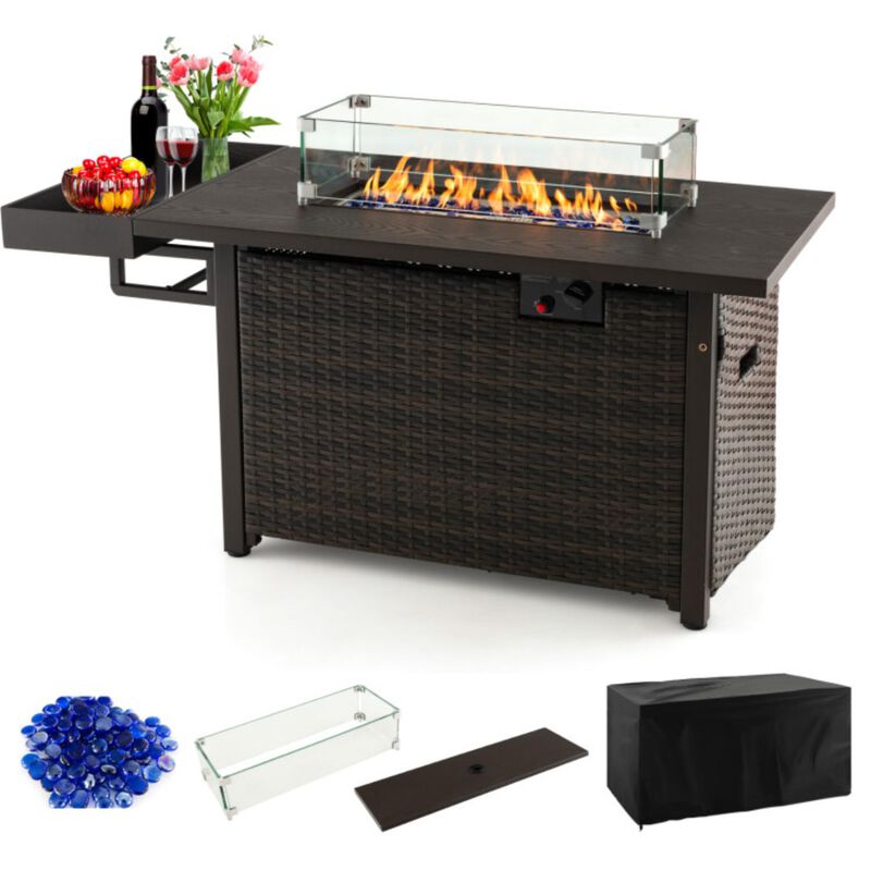 Hivvago 52 Inches Outdoor Wicker Gas Fire Pit Propane Fire Table with Cover