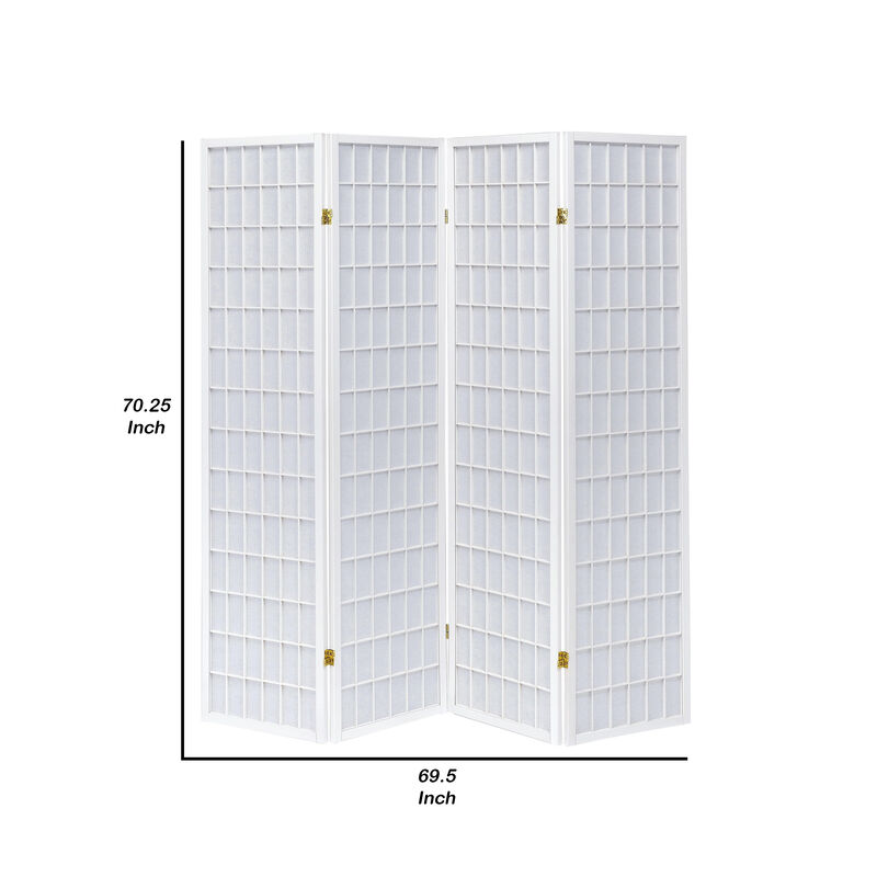 Contemporary Style Four Panel Folding Screen, White-Benzara