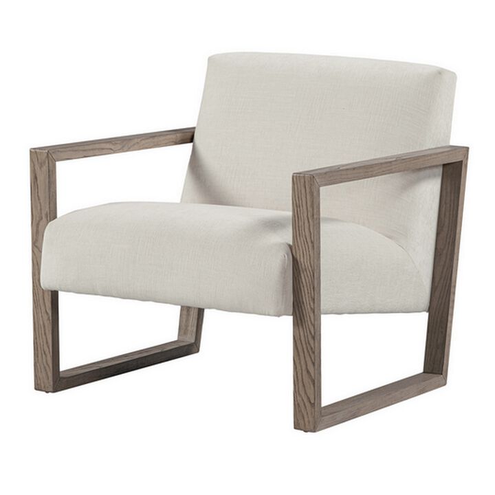 Cvi 31 Inch Armchair, Cushioned Seat, Taupe Framed Legs, Beige Upholstery - Benzara