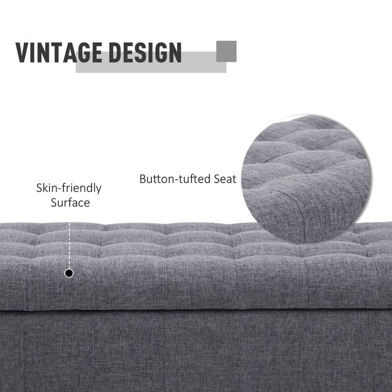 Plush Hidden Storage: Dark Gray Tufted Ottoman Bench with Soft Close