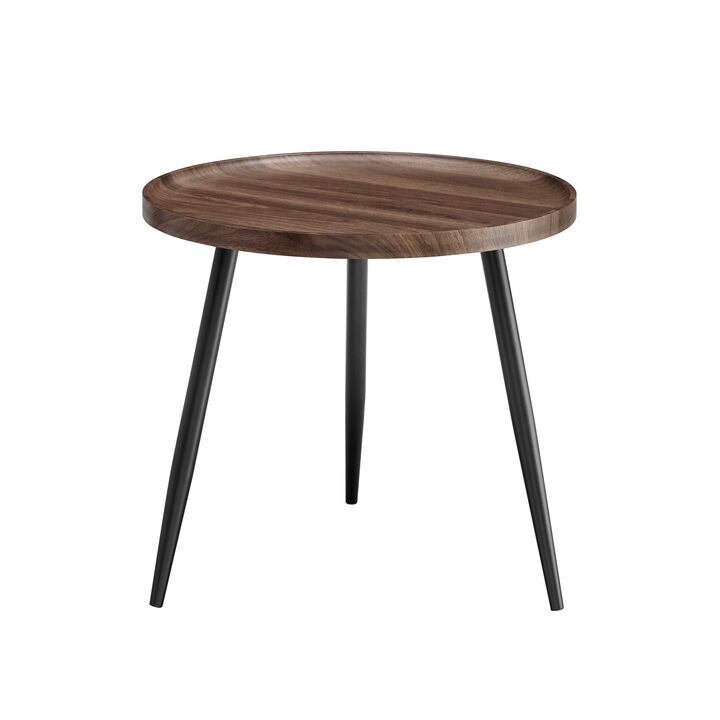 Paxton Raised Lip Edge Side Table with Modern Black Metal Taper Legs - Round