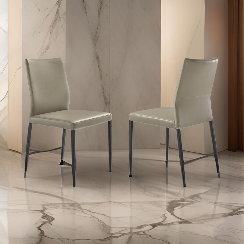Ash 22 Inch Dining Chair Set of 2, Gray Faux Leather, Tall Curved, Black - Benzara