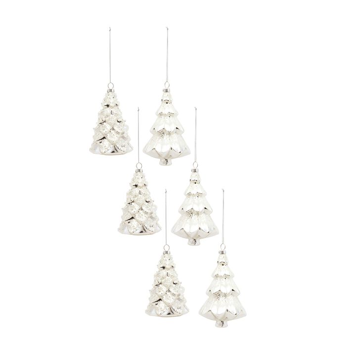 Tree Ornament (Set of 6) 5"H, 5.75"H Glass