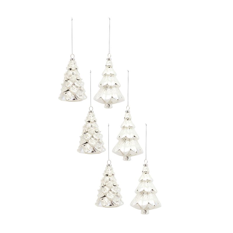 Tree Ornament (Set of 6) 5"H, 5.75"H Glass