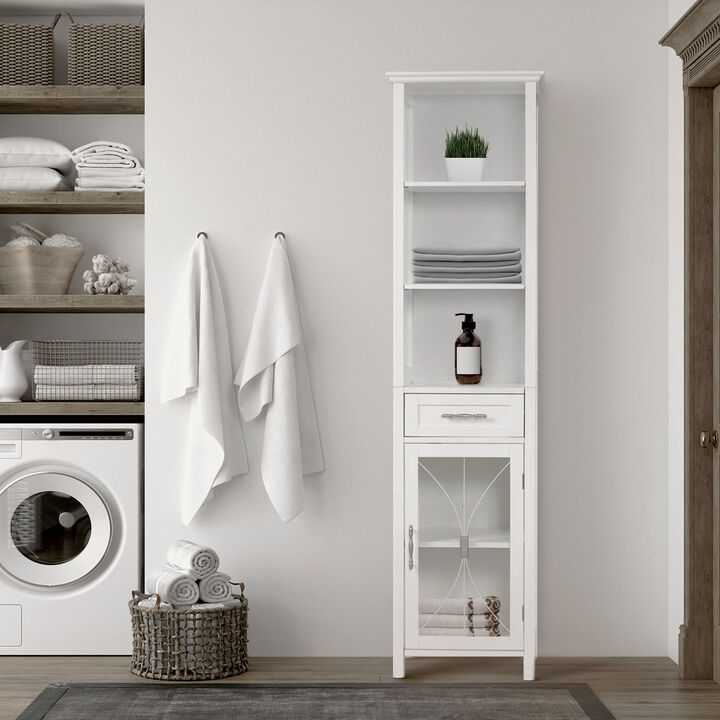 Teamson Home Delaney Wooden Linen Cabinet with Drawer and Open Shelves, White