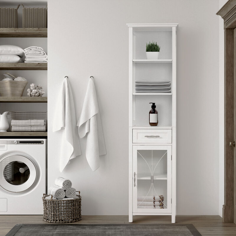 Teamson Home Delaney Wooden Linen Cabinet with Drawer and Open Shelves, White