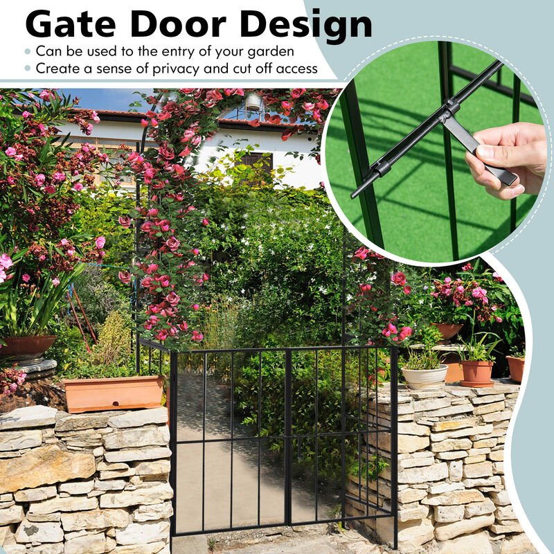 Garden Arch Arbor Trellis with Gate Patio Plant Stand Archway-Black