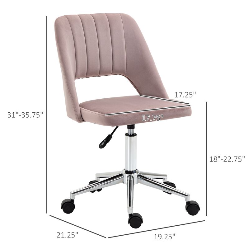 Pink Office Comfort: Velvet Mid Back Swivel Chair with Scallop Design